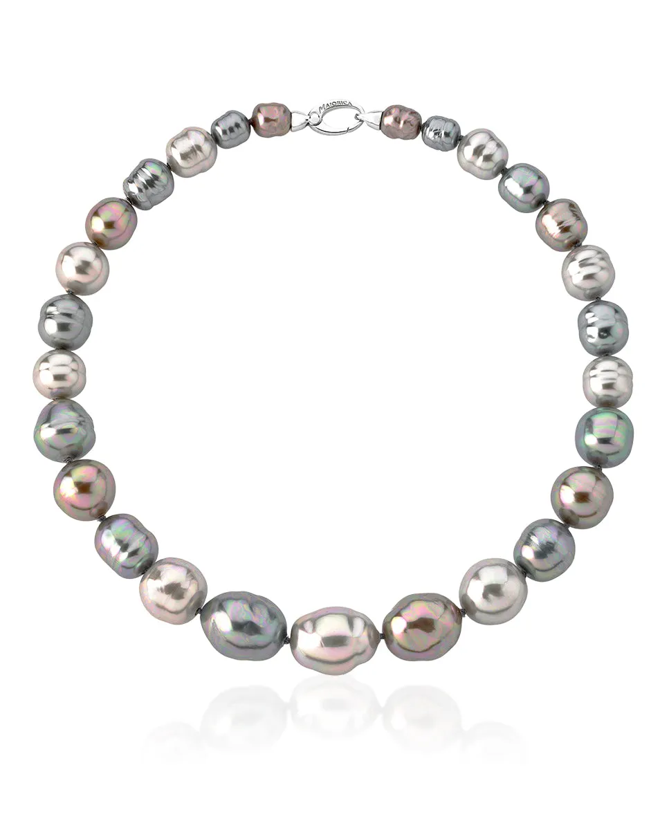 Sterling Silver Rhodium Plated Necklace for Women with Organic Pearl, 10/22mm Baroque Multicolor Pearls, 18.8 Necklace Length, Titania Collection