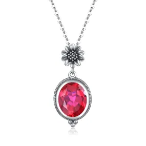 Sunflower Ruby Pendant 925 Sterling Silver Necklace