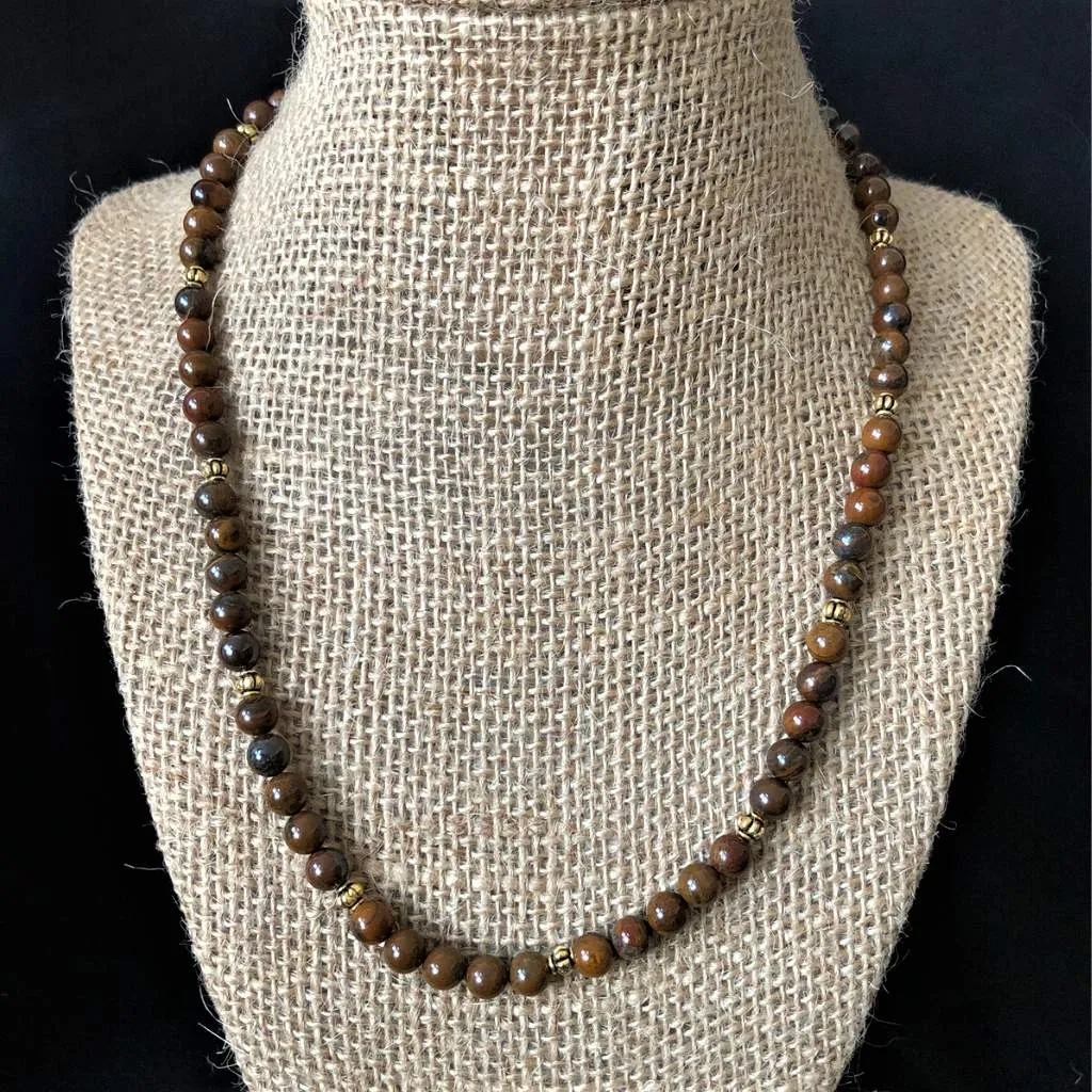 Tiger Iron Brown Mens Beaded Necklace