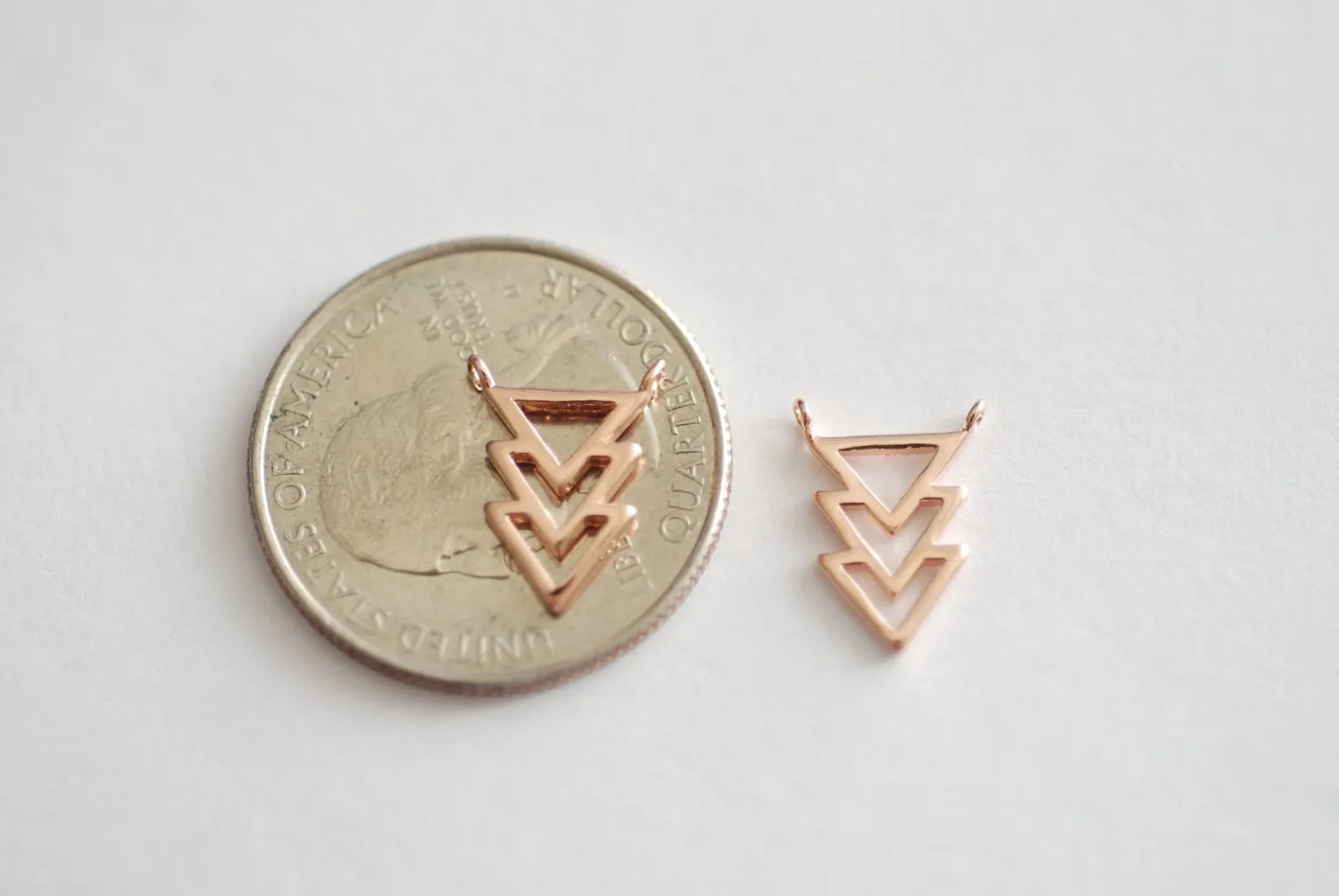 Vermeil Rose Gold Triangle Connector- 18k Gold plated over Sterling Silver Chevron Triangle Charm, Gold Arrow Charm, Rose gold Triangle, 93