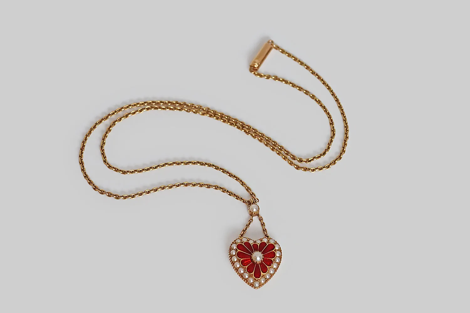 Victorian Red Enamel Heart Locket Necklace