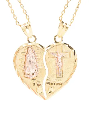 Virgencita and Jesus Breakable Heart Necklace