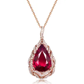 Water Drop Ruby Rose Gold Pendant Necklace