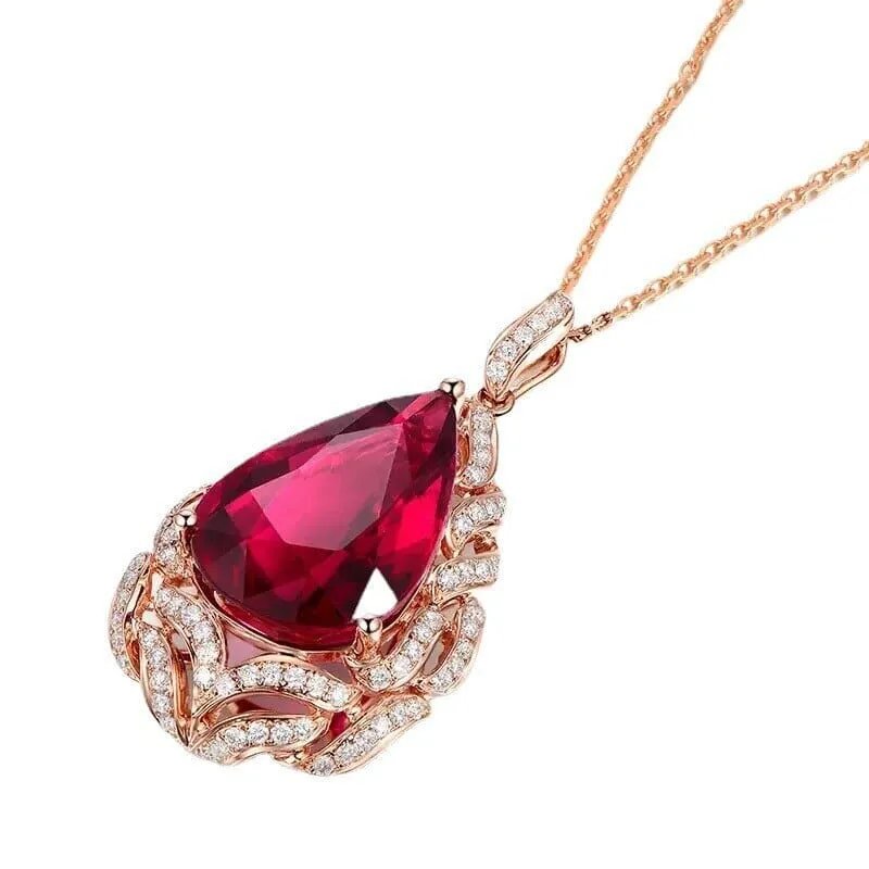 Water Drop Ruby Rose Gold Pendant Necklace