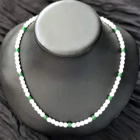 White and Green Beaded Mens Necklace