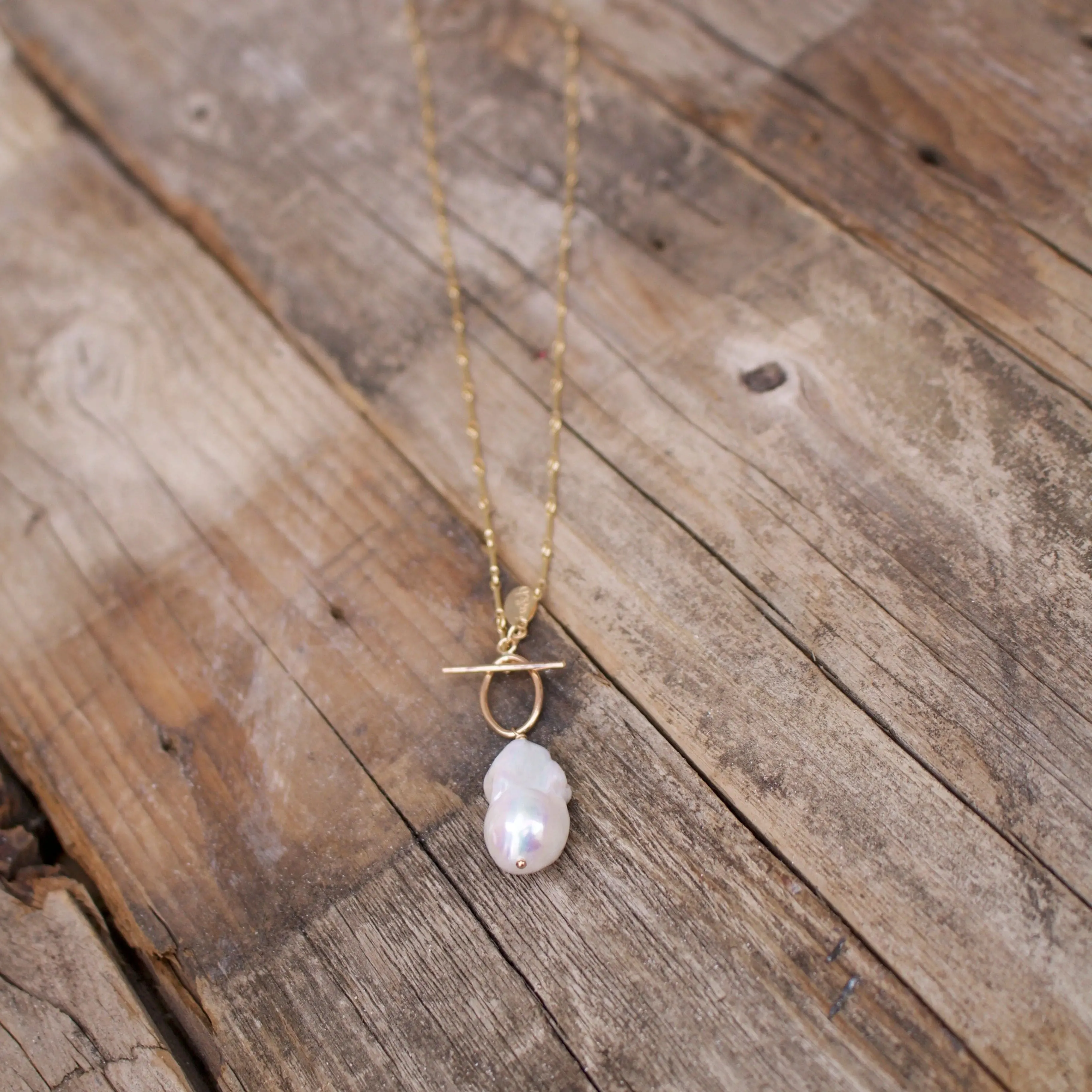 White Baroque Pearl Gold Fill Necklace