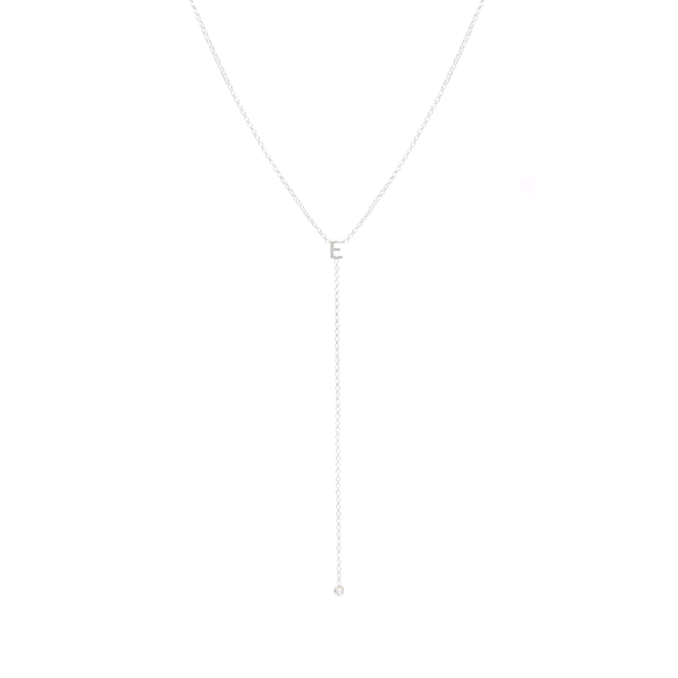 White Gold Lariat Single Initial Necklace