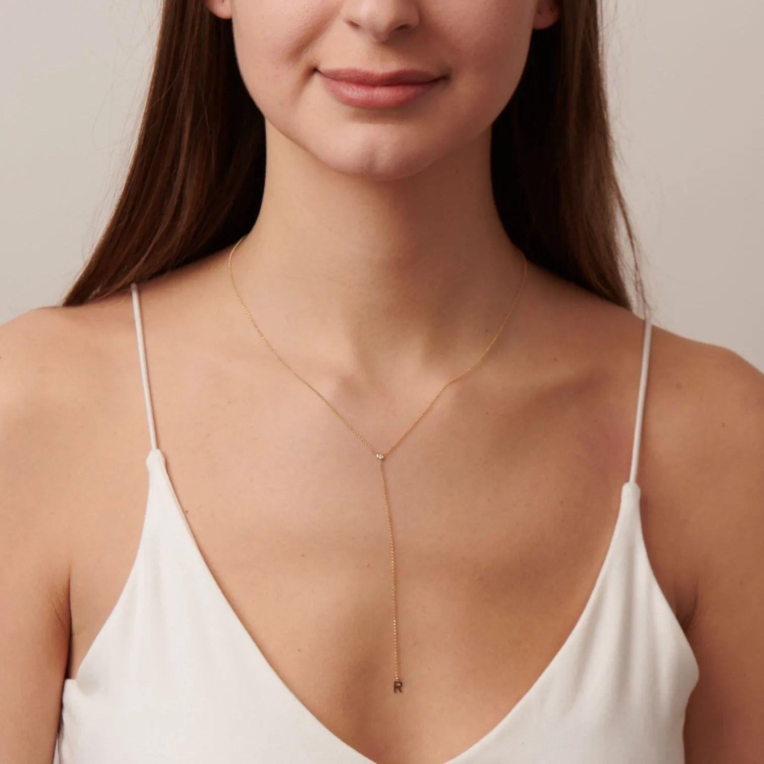 White Gold Lariat Single Initial Necklace