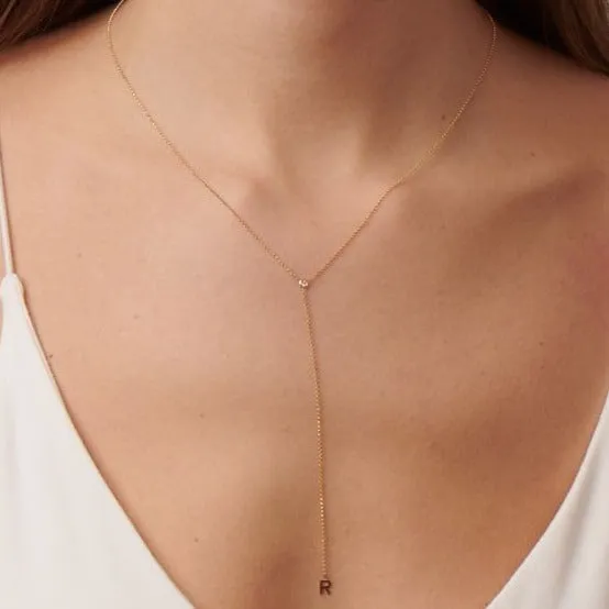 White Gold Lariat Single Initial Necklace