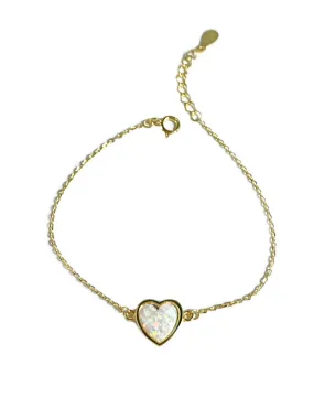 White Opal Heart Bracelet