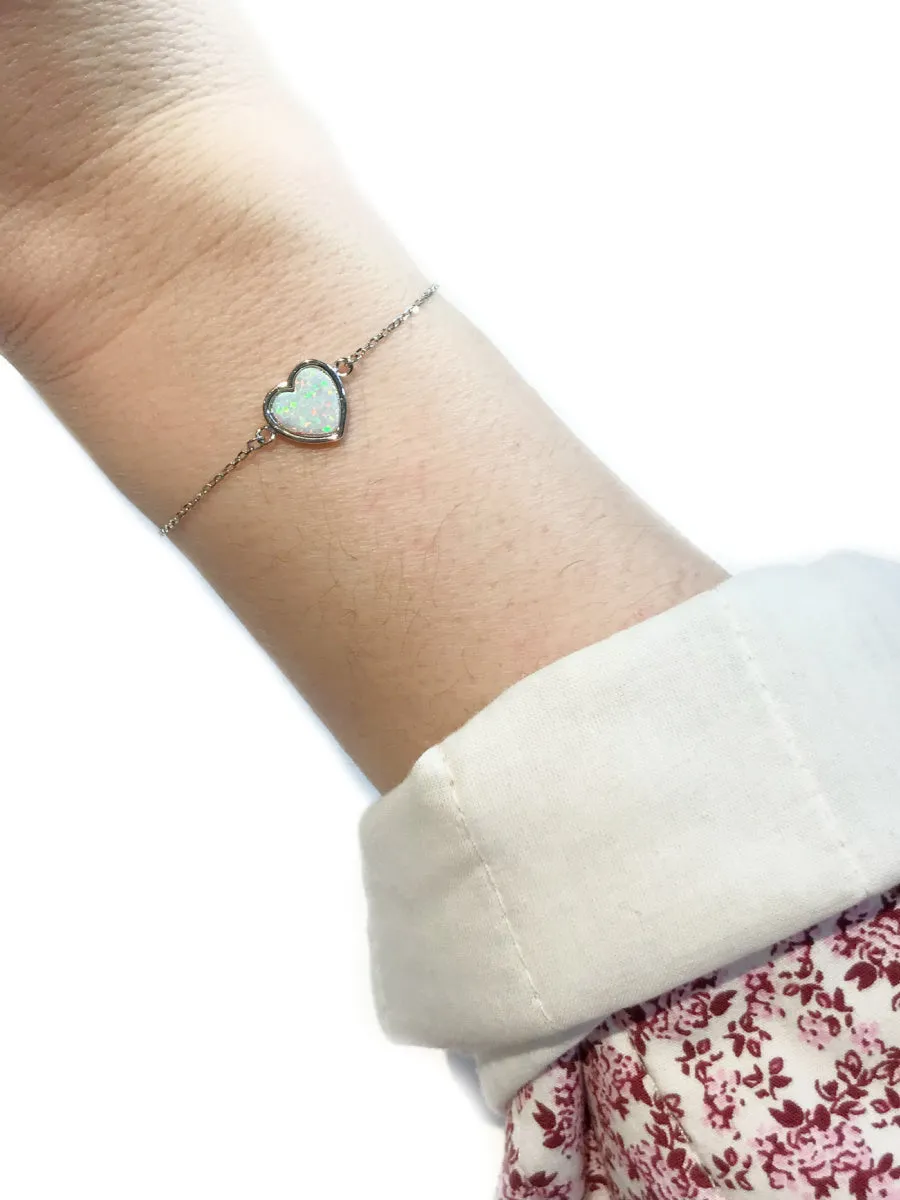 White Opal Heart Bracelet