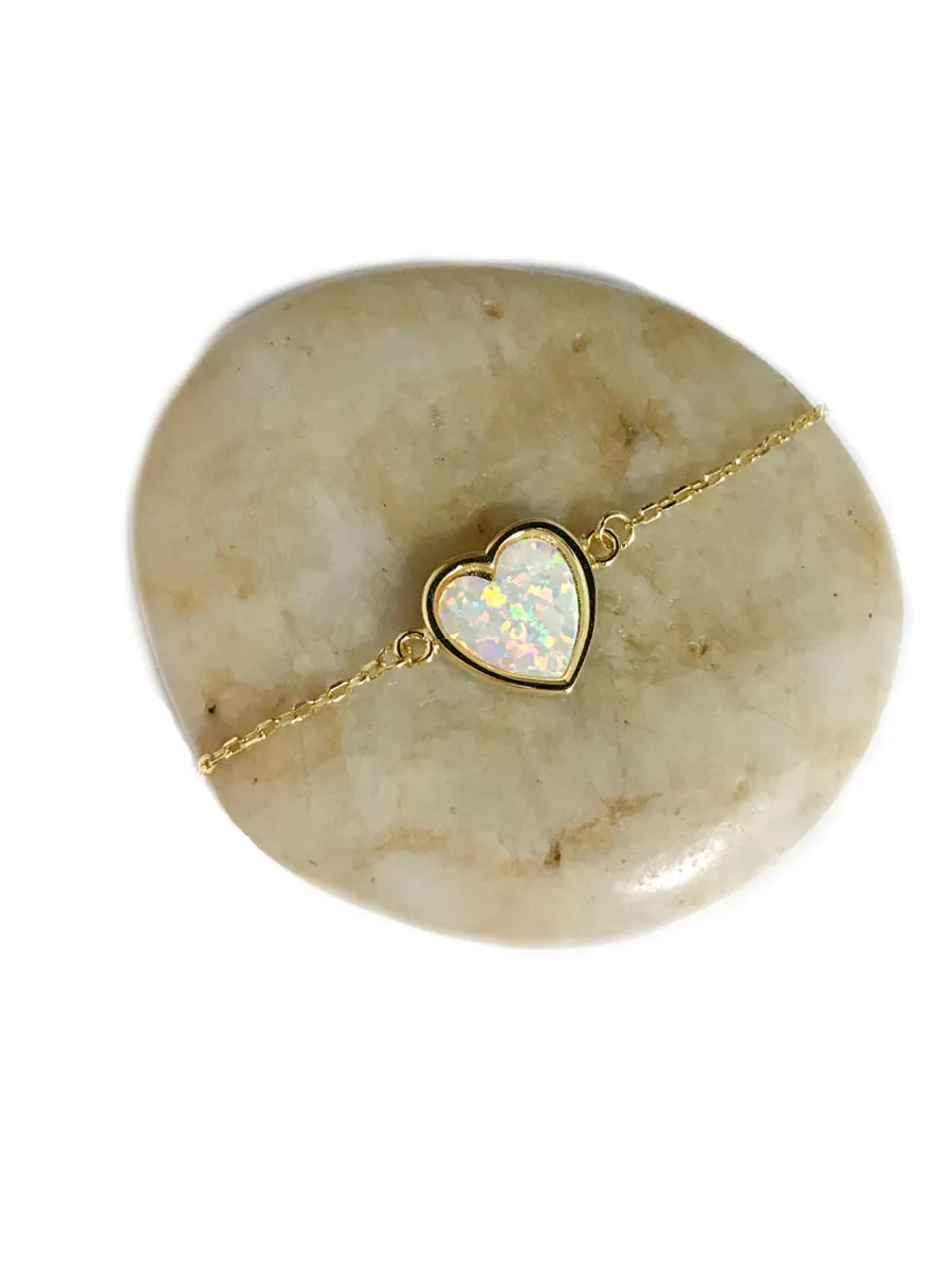 White Opal Heart Bracelet