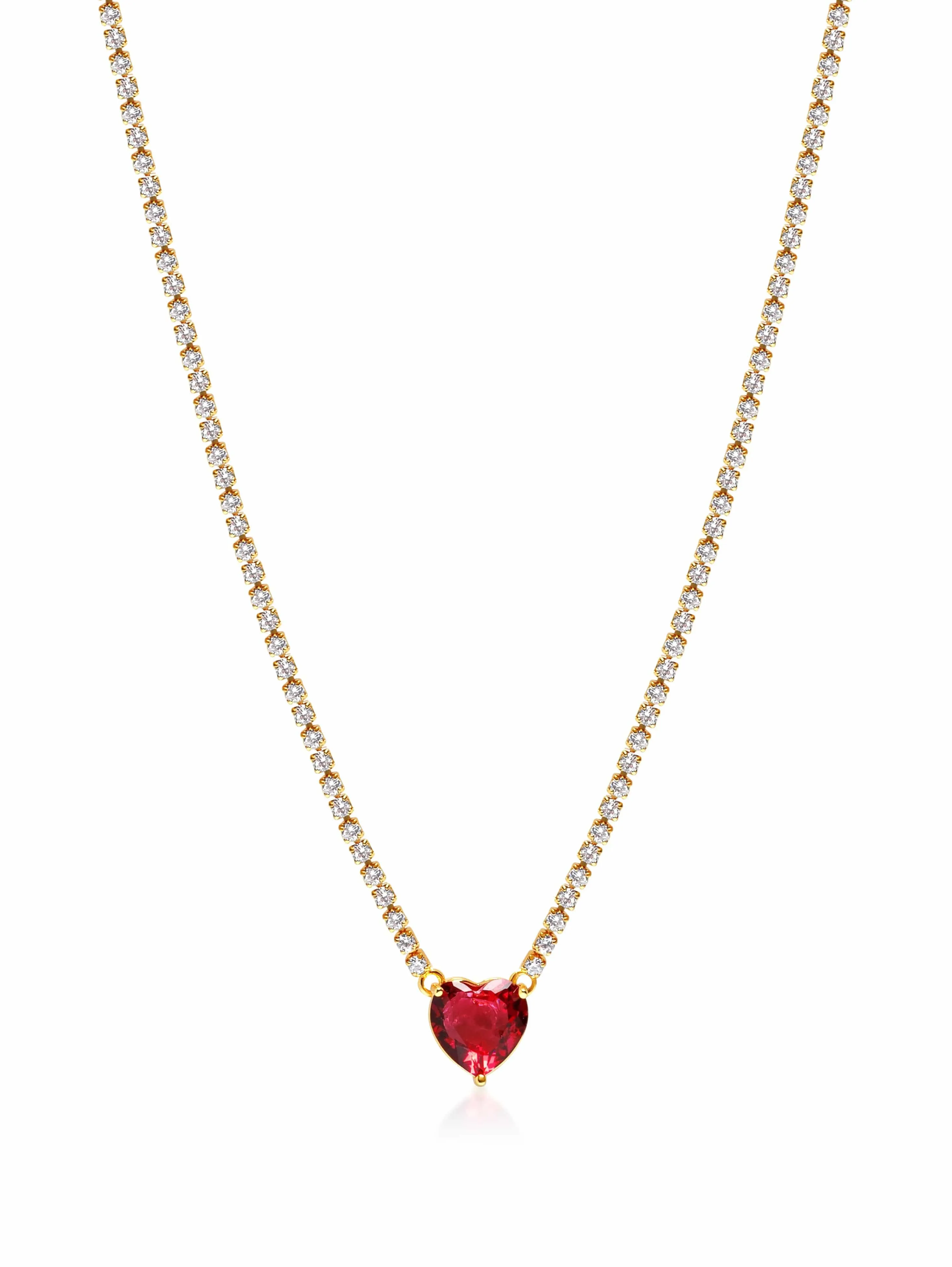 Stunning Womens Red Heart-Shaped Cubic Zirconia Pendant Necklace