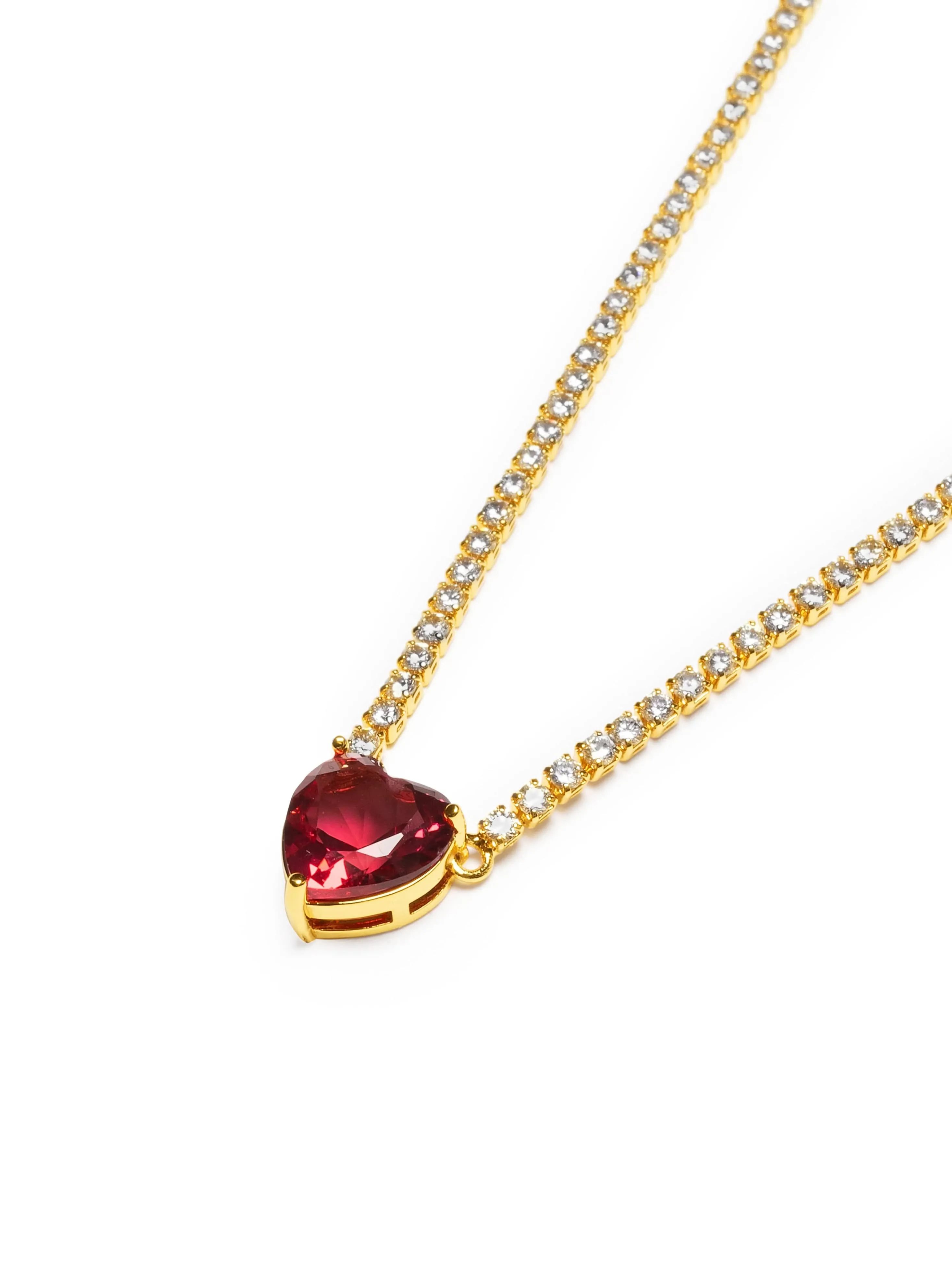 Stunning Womens Red Heart-Shaped Cubic Zirconia Pendant Necklace