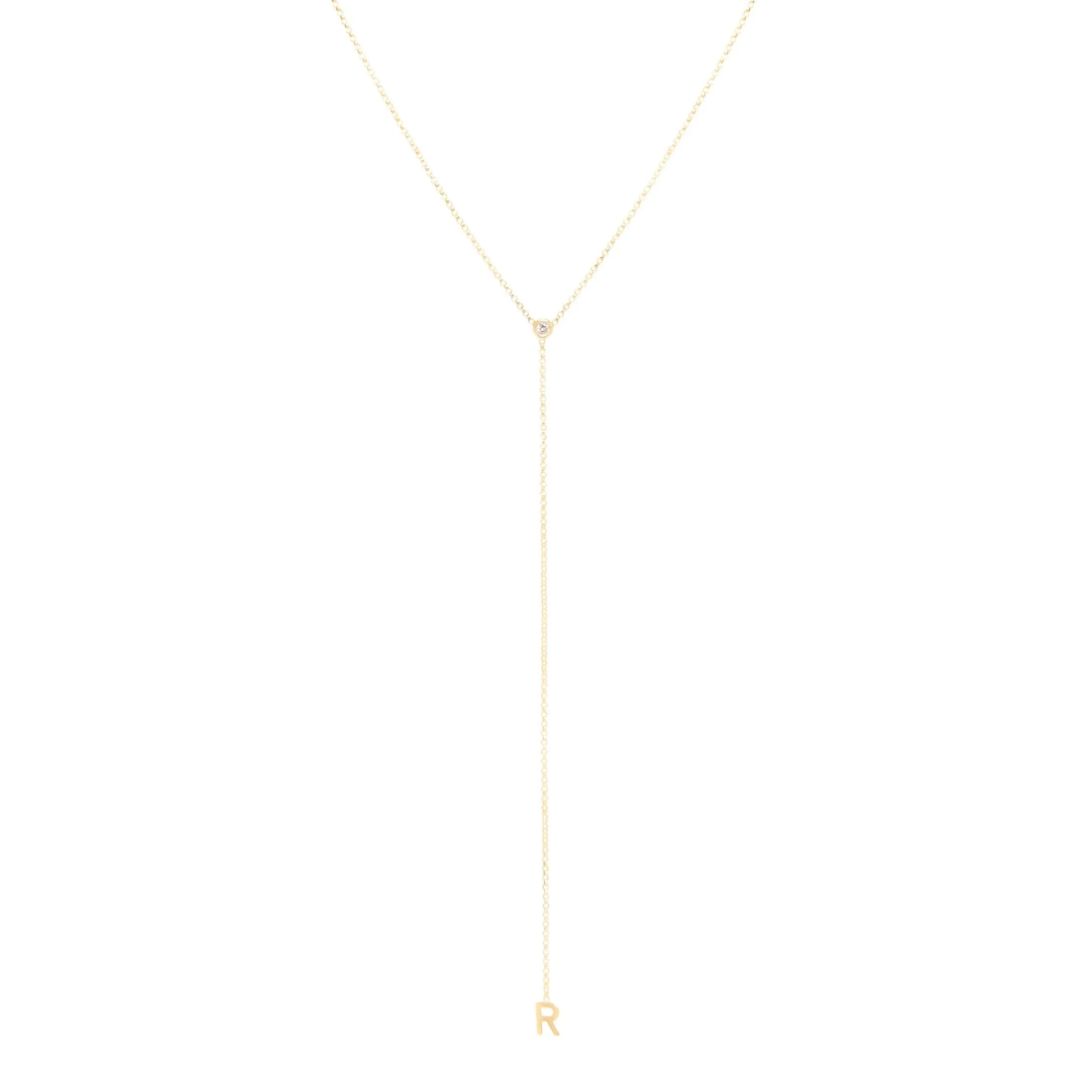 Yellow Gold Lariat Single Initial Necklace