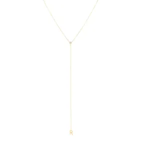 Yellow Gold Lariat Single Initial Necklace